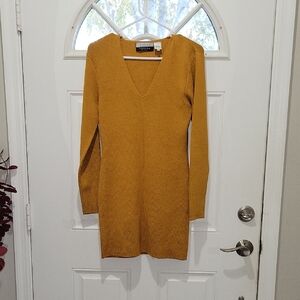 Mustard V-Neck Vintage Wayne Rogers Mini Sweater Dress Size L